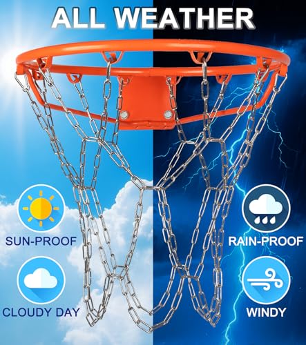 LAO XUE Heavy Duty Stainless Steel Chain Basketball Net Replacement,12 Loops Rust Proof Fits All Standard Outdoor Hoops