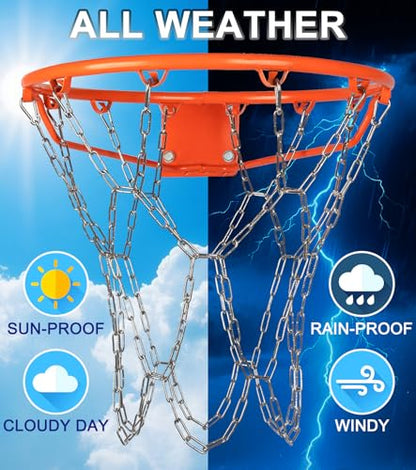LAO XUE Heavy Duty Stainless Steel Chain Basketball Net Replacement,12 Loops Rust Proof Fits All Standard Outdoor Hoops