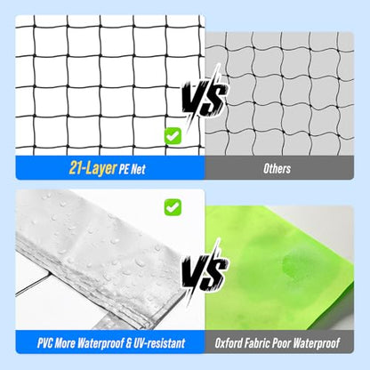 Outdoor Volleyball Net Set for Backyard & Beach, 32FT Regulation Size, Easy Setup Adjustable Height Poles, Portable Net System with PU Volleyball, Pump & Carry Bag