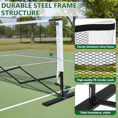 Retractable Pickleball Net 22FT Portable Pickleball Net System with Steady Metal Frame Free Assembly & Carry Bag for Backyards Driveways and Garages