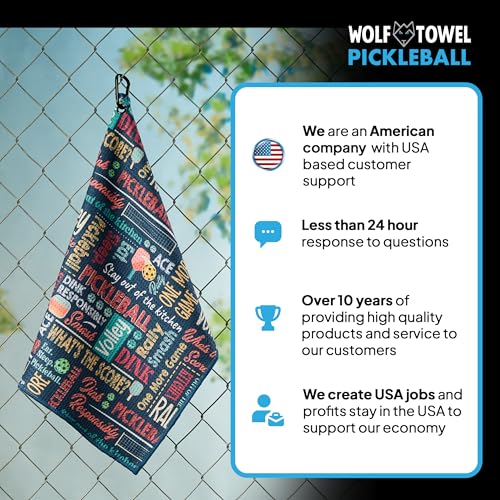 Wolf Golf Towels Pickleball Towel | Pickleball Gifts | Paddles, Balls and Phrases | Sport Towel | Retirement Gift - color: Phrase Collage