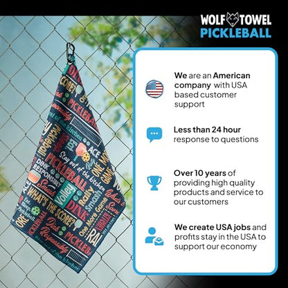 Wolf Golf Towels Pickleball Towel | Pickleball Gifts | Paddles, Balls and Phrases | Sport Towel | Retirement Gift - color: Phrase Collage