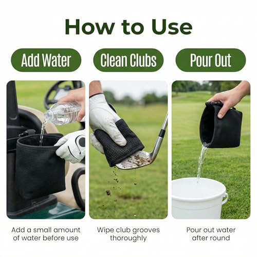 1 Pack Black Golf Club & Ball Cleaning Bag - Golf Bag Accessories, Waterproof Liner Detachable Clip Machine Washable for Course Practice Golfer Gifts for Men