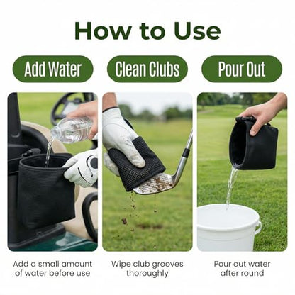 1 Pack Black Golf Club & Ball Cleaning Bag - Golf Bag Accessories, Waterproof Liner Detachable Clip Machine Washable for Course Practice Golfer Gifts for Men