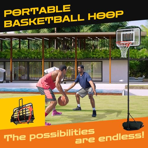 Dreamtrue Foldable Basketball Hoop, Portable Basketball Hoop Outdoor, 7.1FT-8.9FT Adjustable Height, for Beach, Backyard, Park, Driveway