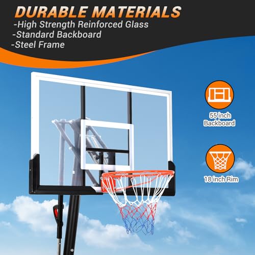 GarveeLife Basketball Hoop Outdoor 5.2-10 ft Portable, 47 in Shatterproof Backboard & Rebound Plate & Quick Adjustable Basketball Goal System for Kids/Adults in Swimming Pool/Driveway/Backyard