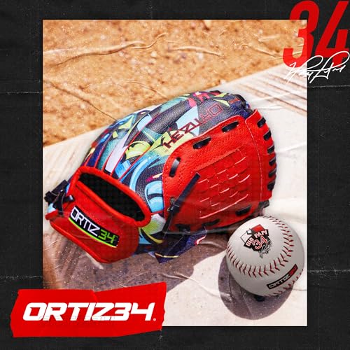 9" Graffiti T-Ball Glove- David Ortiz Graffiti Youth Baseball Glove- Right Hand Throw, Easy to Close, No Break-in Needed, Lightweight, Made for Youth - color: Green/Red