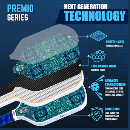 4Joy Pickleball Paddle Premio Series - Thermoformed Premium T700 Carbon Fiber Pickleball Paddless - Professional Pickleball Rackets for Women & Men - 16mm Honeycomb Core - USAP Approved - style: Green Forest