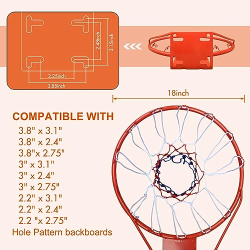 Basketball Rim Goal 18 ", Replacement Basketball Rim Goal Hoop Net for Indoor Outdoor - color: red