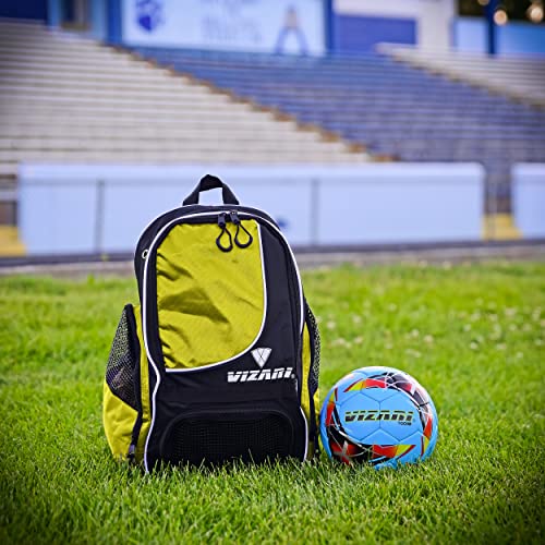 Vizari Solano Soccer Backpack With Ball Compartment and Vented Ball Pocket and Mesh Side Cargo Pockets for Adults and Teens - color: Neon Yellow