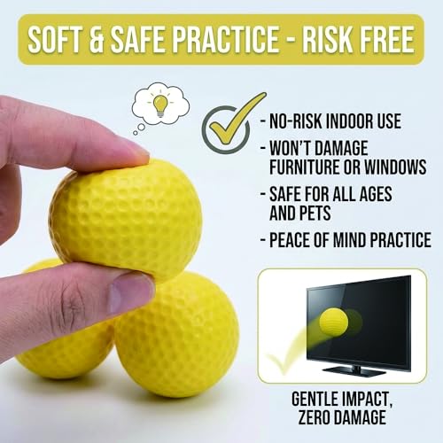 Foam Golf Practice Balls, 24 Pack, Soft, Realistic Feel, Limited Flight, for Indoor or Outdoor Training