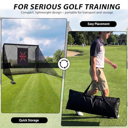 Golf Practice Net 10x7x3ft with Side Barriers & Target - Heavy Duty Metal Frame, 5-Layer Polyester Mesh, Sandbags & Carry Bag, for Backyard Driving Chipping Swing Training