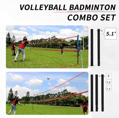 Zdgao Volleyball and Badminton Combo Set for Backyard - 20FT/32FT Volleyball/Badminton Net with Adjustable Height Pole,Anti-Sag System,Volley Ball, Badminton Racquets,Boundary Line and Carry Bag - color: Red & Blue, style: 32FT Volleyball/Badminton Net