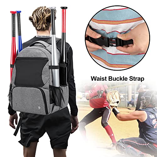 Baseball Backpack Holds Up to 4 Bats, Softball Bat Bag with Vented Shoe Compartment Up to Mens 13, Hence Hook and Multi Pockets for Essentials