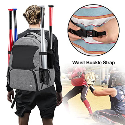 Baseball Backpack Holds Up to 4 Bats, Softball Bat Bag with Vented Shoe Compartment Up to Mens 13, Hence Hook and Multi Pockets for Essentials
