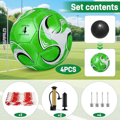 4 Pack Soccer Balls Size 5/4/3 Bulk with Pump, Carry Net, Needles - Pelota De Futbol Official Size Training Practice & Match Ball - Ideal Soccer & Birthday Gift - color: Color-Whirlwind, size: Size 4