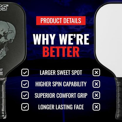 SCS Carbon Fiber Pickleball Paddle – USAPA Approved 2024 – Lightweight, Enhanced Spin, Sure-Grip Handle – Evo-Lite Series for Intermediate Players - color: Nightmare