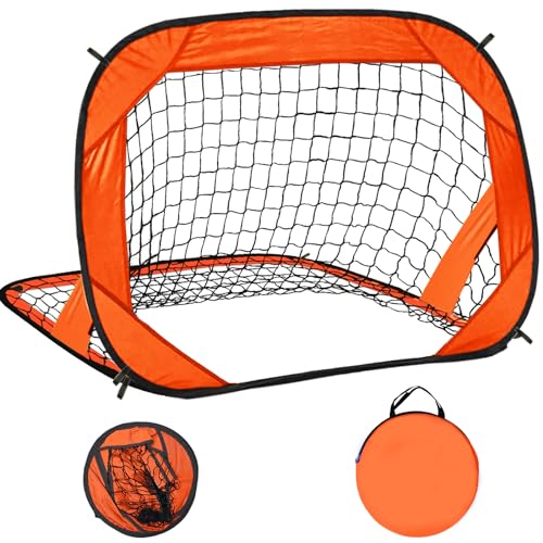 EVERRUSH Pop Up Soccer Goals Nets for Backyard Beach Soccer Training Net Mini Portable Foldable Lightweight Indoor + Outdoor Football Goal with Carry Bag - style: Orange