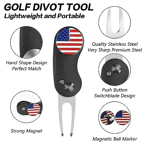 FINGER TEN Golf Divot Repair Tool and Ball Marker Switchblade Value Pack, Foldable Magnetic Stainless Steel with Pop-up Button for Men Women - color: C: 2 in Black