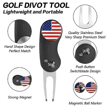 FINGER TEN Golf Divot Repair Tool and Ball Marker Switchblade Value Pack, Foldable Magnetic Stainless Steel with Pop-up Button for Men Women - color: C: 2 in Black