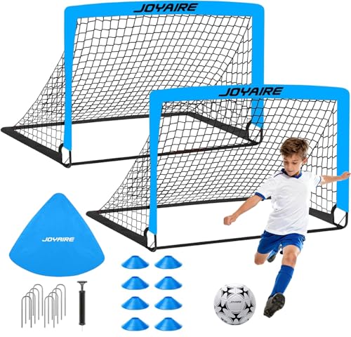 Pro-Grade Kids Backyard Soccer Goal, Tear-Resistant 5-Layer Polyester Soccer Net & 10mm Poles for Maximum Durability, 4x3ft/6x4ft/7x5ft, Pop Up Portable Soccer Training Equipment Set with Size 4 Ball - size: 4 ft x 3ft, style: Blue