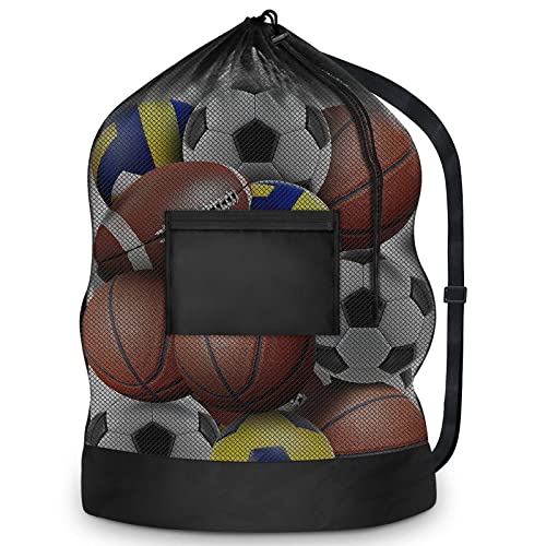Extra Large Sports Ball Bag, Mesh Soccer Team Balls Bag, Drawstring Sport Equipment Storage Bag for Basketball, Beach Cloth and Swimming Gears