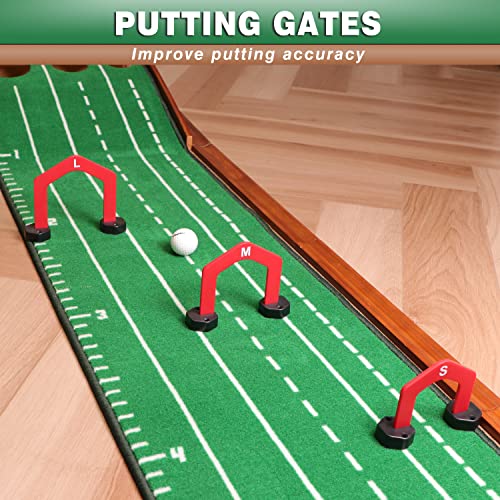 CHAMPKEY Premium Golf Putting Green Indoor with 3 Golf Putting Gates - Improves Putting Accuracy and Skill Levels Golf Putting Mat - Ideal for Indoor and Outdoor Training - style: Tri-Hole - Wooden