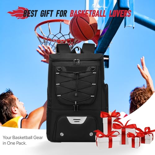 Basketball Backpack, Basketball Bag with Separate Ball Holder & Shoes Compartment Water Resistant Sports Bag Basketball Equipment Bags Fit Volleyball, Soccer, Swim, Gym, Travel, Black
