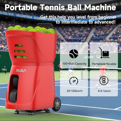 Tennis Ball Machine, Tennis Ball Launcher with App/Remote/iWatch Control, Max Speed of 75Mph, 1.8-8s/Ball, Multiple Training Modes(AI Drill/Programming/Random/Vary Speed) 4-6Hrs Battery Life - color: Red