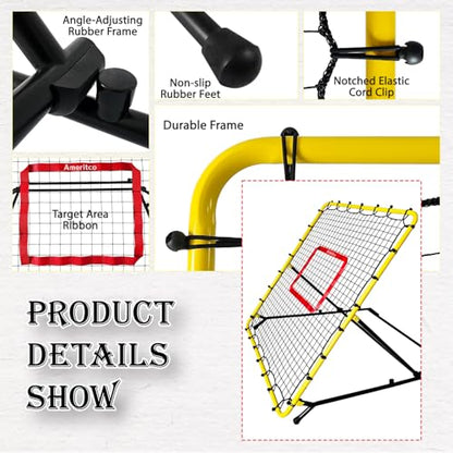 Baseball & Softball Rebounder Net, 4x4.5 Ft Pitching and Fielding Rebounder net, Baseball Bounce Back Trainer Pro with 4 Adjustable Angles and 4 Rubber Feets