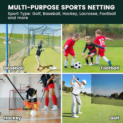 Sports Netting,Golf Practice Net Hitting Net with 33Feet Nylon Rope Also for Baseball, Hockey, Soccer, LAX and More - 10x10ft/10x15ft/10x20ft/10x25ft/10x30ft/10x40ft/10x50ft