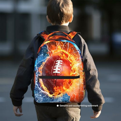 American Football Backpack for Boys School Backpack for Kids Children Teens Elementary Middle School - Students Bookbag Ages 6-18, Waterproof Adjustable Football Bookbag Travel Daypack - color: Football