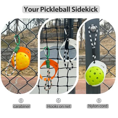 2 Pack Pickleball Ball Holder Clips, with Lanyards and Carabiners, Cap-Style Pickleball Bag Accessories for Fence, Net Post, Backpack and Paddle Bag, Orange and White
