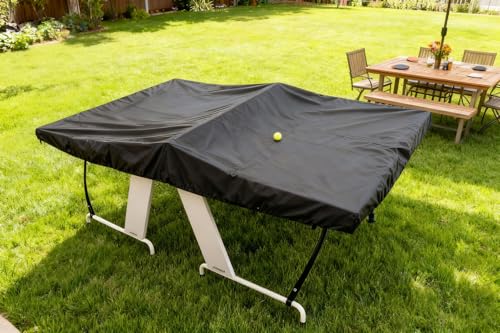 Saking Ping Pong Table Cover Waterproof, 600D Heavy-Duty Table Tennis Cover Waterproof for Outdoor & Indoor All-Weather Protection, 111"L x 61"W x 8"H, Black