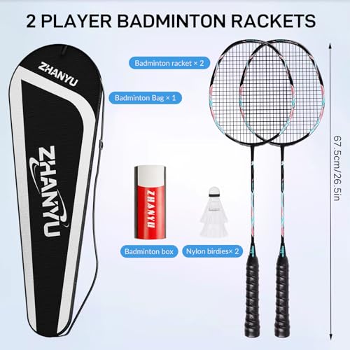 Badminton Rackets,Badminton Racket Set,Both Offensive and Defensive,Composite Carbon Ultra Light 82g Professional Training Racket,Including 2 Rackets,2 Shuttlecocks,and 1 Bag - color: FD-black