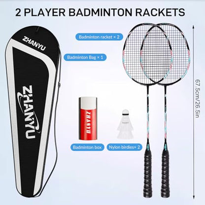 Badminton Rackets,Badminton Racket Set,Both Offensive and Defensive,Composite Carbon Ultra Light 82g Professional Training Racket,Including 2 Rackets,2 Shuttlecocks,and 1 Bag - color: FD-black