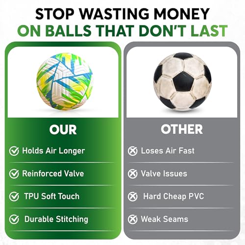 Size 5 Soccer Balls Official for Training, Professional Soccer Ball, Soccer Ball World Cup 2026, Durable PU Cover, Long Air Retention, Reinforced Valve, Includes Pump, Ready for Indoor and Outdoor