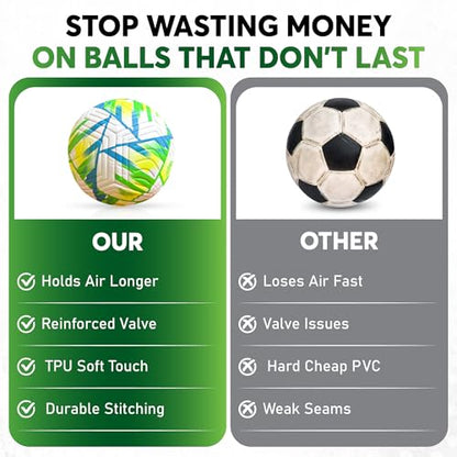 Size 5 Soccer Balls Official for Training, Professional Soccer Ball, Soccer Ball World Cup 2026, Durable PU Cover, Long Air Retention, Reinforced Valve, Includes Pump, Ready for Indoor and Outdoor