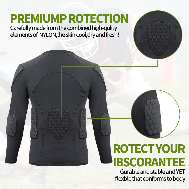 Padded Compression Shirt, Short Sleeve Football Protection Gear - size: Long-Small