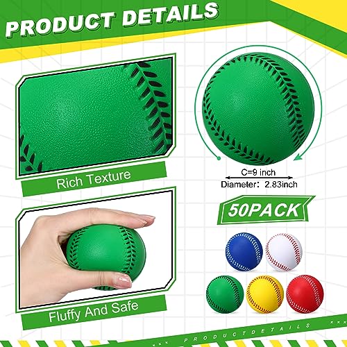 Jenaai 50 Pcs 9 Inch Soft Foam Practice Baseballs League Recreational Hitting Foam Baseball Colored Training Ball for Players Ball Training Adults