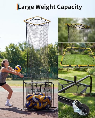 GarveeLife Volleyball Setter Training Net, 5-Angle & 6.7–9 ft Height Adjustments Volleyball Training Equipment, Portable with Lockable Wheels for Indoor Outdoor Practice