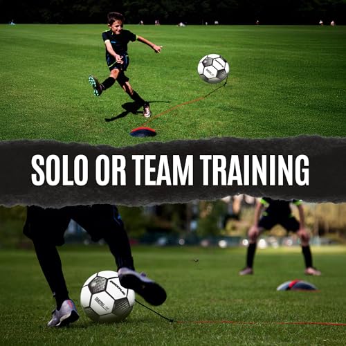 QUICKPLAY Replay Soccer Training Ball | Adjustable Bungee Elastic Training Ball with Base Weight - size: Size 5 Soccer Ball (Adult)