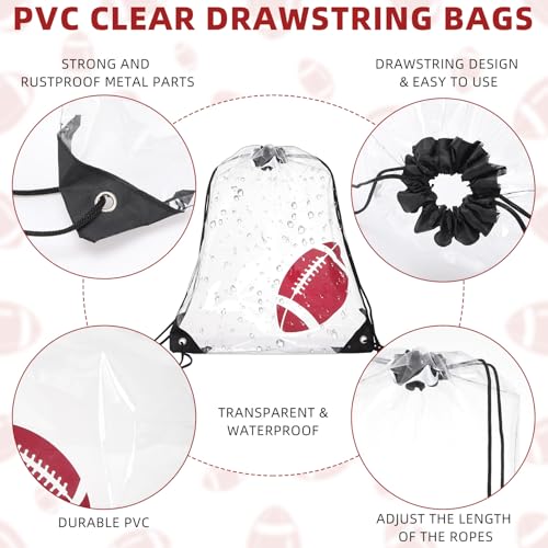 Cholemy 12 Pcs Clear Football Drawstring Bags Drawstring Backpack 17 x 13 Inch Football Gift Bags Goodie Bags Party Favor Bags Waterproof Plastic Sports Gym Bags for Football Sports Events Stadium - style: Football Style