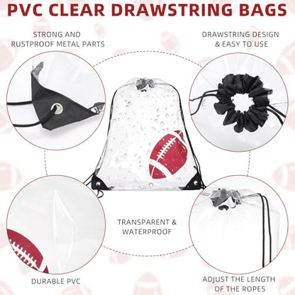 Cholemy 12 Pcs Clear Football Drawstring Bags Drawstring Backpack 17 x 13 Inch Football Gift Bags Goodie Bags Party Favor Bags Waterproof Plastic Sports Gym Bags for Football Sports Events Stadium - style: Football Style