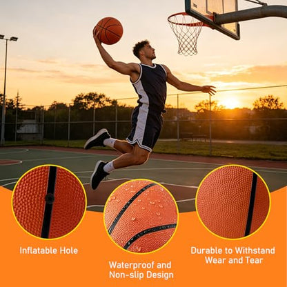 12 Pack Basketballs Bulk Official Size 7 Men Adults for Outdoor Indoor, 29.5" Teens Inflatable Basketballs Rubber Street Ball with Pump & Needles Set for Basketball Games Training Competition