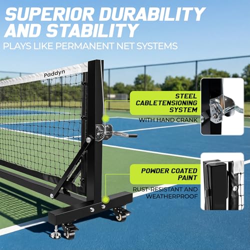 Pickleball Net Portable Outdoor with Wheels-22FT Pro Tournament Pickle Ball Net with Steel Cable Tensioning System,124LBS Heavy-Duty Pickleball net for Driveway/Backyard/Club/School
