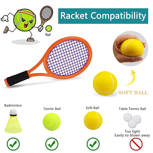 Kids Tennis Racket for Baby,Child and Kids Age 3~15,Toddler Tennis Racket Set Including 4 Shuttlecocks,2 Tennis Balls,2 Foam Balls and 1 Carrying Bag - color: Deep Orange-Green