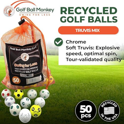 Golf Ball Monkey Recycled for Chrome Soft Truvis Soccer Golf Balls Multicolored Mix in Good Condition Used Truvis Golf Balls Soccer with Mesh Bag - style: 50 - Good