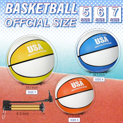Lenwen 12 Pieces Rubber Basketball Bulk Official Size Basketball with Pump for Game Practice Training Street Ball Sport Gift for Kids Youth Teens Adults Indoor Outdoor Gift Back to School - size: Size 7