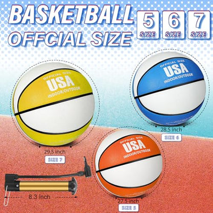 Lenwen 12 Pieces Rubber Basketball Bulk Official Size Basketball with Pump for Game Practice Training Street Ball Sport Gift for Kids Youth Teens Adults Indoor Outdoor Gift Back to School - size: Size 7
